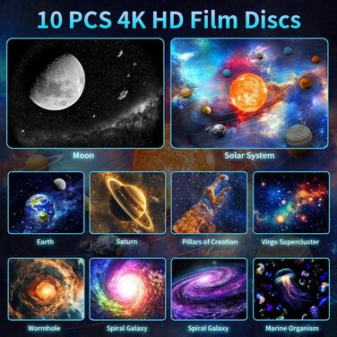 Проєктор зоряного неба Galaxy 4K HD: 8 кольорів, 10 сценаріїв туманності, таймер, для спальні, дитячої кімнати, домашнього кінотеатру