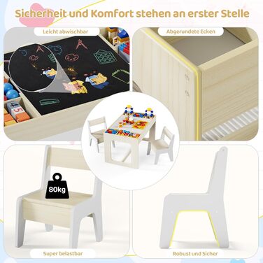 Дитячий стіл та стільці Mamizо з місцем для зберігання, набір для дитячої кімнати, школи, дитячого садка, від 3 років (білий)
