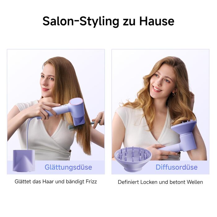 Високошвидкісний фен для волосся Laifen Neo з безщітковим двигуном 110 000 об/хв, 200 млн негативних іонів та 2 магнітними насадками, Фіолетовий