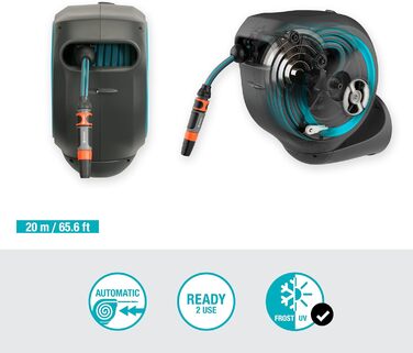 Шланг садовий Gardena RollUp M (бірюзовий) 20м: гнучкий, з поворотним барабаном, з кріпленням для стіни, з розпилювачем та 20м шлангу