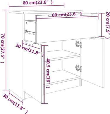 Комод Credenza Шафа 60x30x70см Інженерне дерево (Дуб Коричневий)