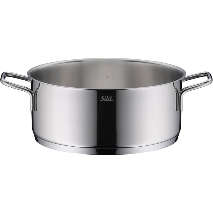 Набір кухонного посуду Silit Extra Cook: каструлі 16/20/24 см з кришкою, ковшик 16 см, мірна шкала, широке вільно, придатний для миття в посудомийній машині, з нержавіючої сталі Crominox (казанок 24 см)