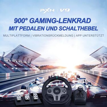 Ігровий кермо PXN V9 з педалями та перемикачем для ПК, Xbox, PS4/PS3 - 270/900°, вібрація, налаштування