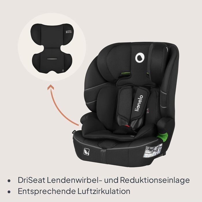 Автокрісло Lionelo Billy i-Size 76-150 см (15 міс - 12 років), ISOFIX, R129, Чорне