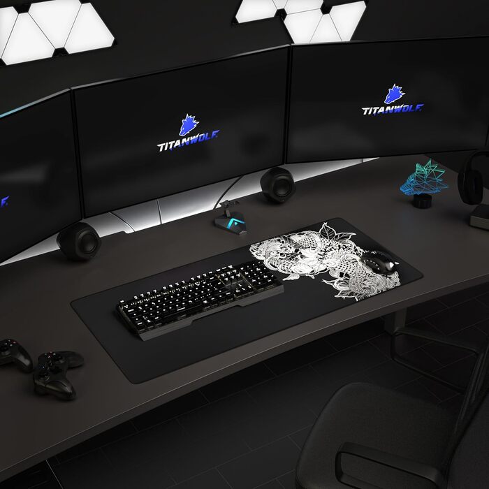 Килимок для миші TITANWOLF XXL 1000x600mm з мотивом Koi Tattoo – великий килимок для геймінгу, покращена точність та швидкість