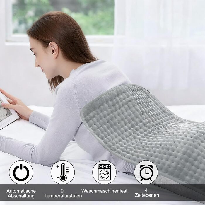 Електричне грілка для тіла 84x43 см з таймером, м'який фланнель для спини, шиї, плечей, сірий