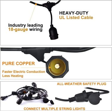 LED гірлянда для зовнішнього використання Svater, 30 метрів, E27, тепле біле світло, IP65, для саду, тераси, вечірок
