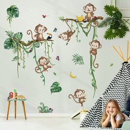 Наклейка на стіну із зображенням мавпи, тварин, джунглів, виноградних лоз, наклейка на стіну із зображенням мавпи, дерева, гілок, листя, наклейка на стіну, дитяча кімната, дитяча кімната