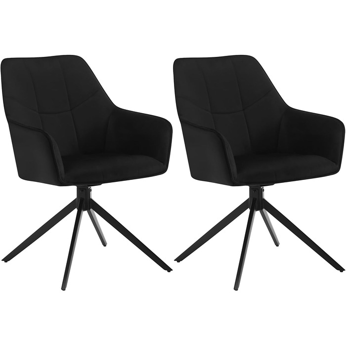 Крісла для їдальні WOLTU (2 шт.) – оббивка з жаккарду та вельвету, з металевими ніжками, для кухні, вітальні, їдальні (Чорний)