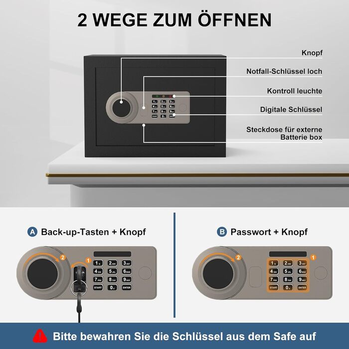 Сейф Diyife 16L з цифровим замком, сигналізацією та підсвіткою. Меблевий сейф з висувною полицею, з міцної сталі SPCC, 35x25x25 см, 2 ключі. Для дому, офісу, готелю.
