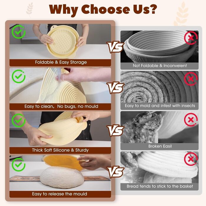 Набір для закваски з силікону MQFORU: 30 шт. Заквасочні корзини (28см круглі, 29см овальні), скляна тара 730мл, щітка, скребок. Для випікання хліба.