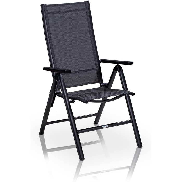 Садовий стілець KHG Складаний стілець з алюмінієм з високою спинкою, регульована спинка в 8 напрямках з підлокітником, антрацитово-сірий атмосферостійкий до іржі, 120 кг з можливістю завантаження, балконний стілець, попередньо зібраний, пластикова тканина