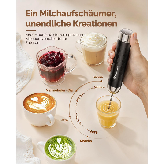 Електричний пінний вершковий вінчик Maestri House LunaFro 2.0, бездротовий, з регулюванням швидкості, чорний