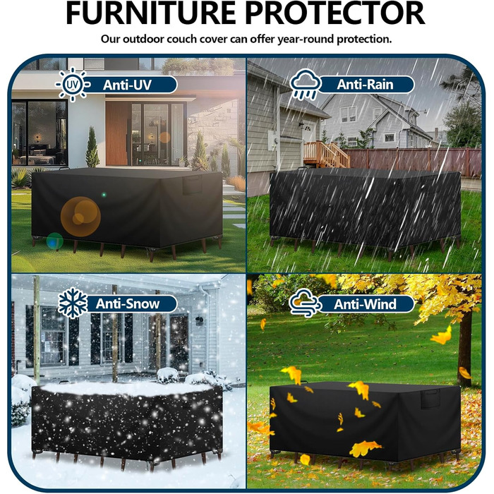 Захисний чохол для садово-патіо меблів, водовідштовхувальний, 420D Oxford, анти-UV, для столів та інших меблів, чорний, 150x90x75 см