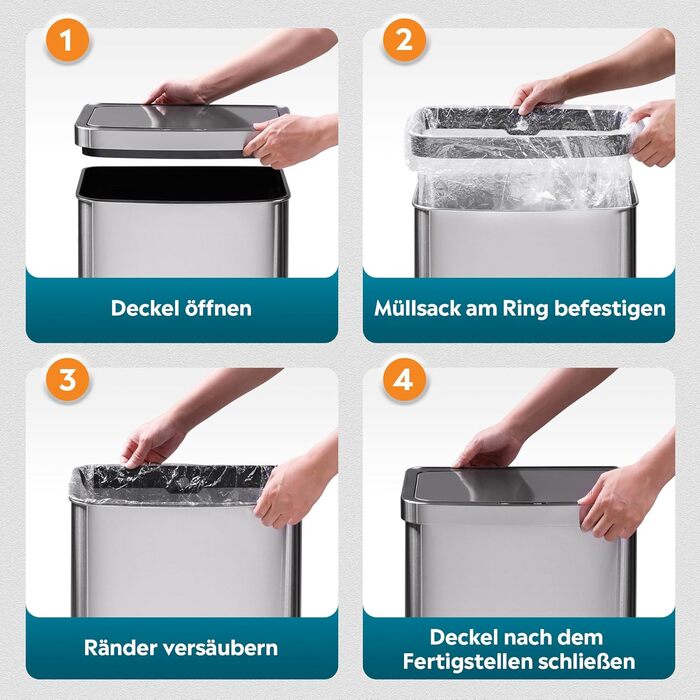 Електричний сміттєвий бак WLIVE 60L з сенсором, з нержавіючої сталі, автоматичний, з м'яким закриттям кришки, герметичний, гігієнічний для кухні та офісу