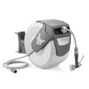 Автоматичний шланг для саду Fuxtec FX-WSA30 – 30 м, ½ дюйма, з роликом для стіни, з пістолетом та з'єднувачами, поворотний на 180° (65x29x46 см)