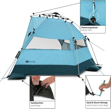 Захист від ультрафіолету (UV80), пляжний намет із системою швидкого підйому, панорамний вид на 360 Oceanblue