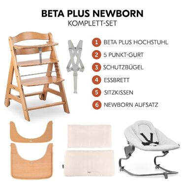 Високий стільчик для годування Hauck Beta+ Newborn Set Premium Dark Grey - комплект для новонароджених, з м'яким сидінням та підносом