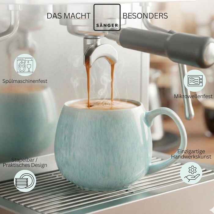 Набір чашок SÄNGER Paros, 4 шт., 300 мл, кераміка ручної роботи, для кави та чаю, набір для 4 осіб, кремовий колір з пісочною текстурою, PREMIUM COLLECTION, миється в посудомийній машині