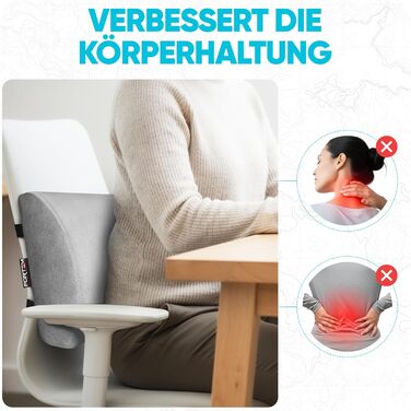 Пояснична подушка-підтримка FORTEM для авто, офісного та ігрового крісла, з ефектом пам'яті (Memory Foam), дихаючий чохол, сірий велюр