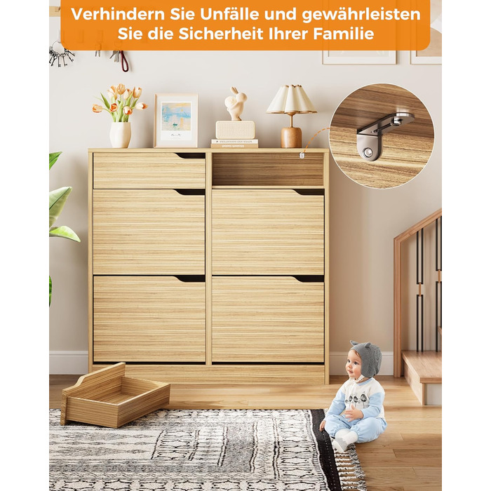 Шкаф для взуття IRONCK з 4 дверцятами, вузький, з 2 висувними ящиками, окремо розташований, з регульованими перегородками, для прихожого, входу та вітальні (білий). Матеріал: дерево. Розміри: 100x23.5x98 см