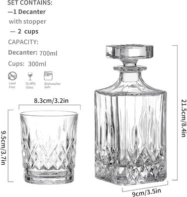 Набір графинів для віскі Amisglass графин 900 мл, 2 склянки по 300 мл, кришталевий і лонг дрінк (3 шт. и)