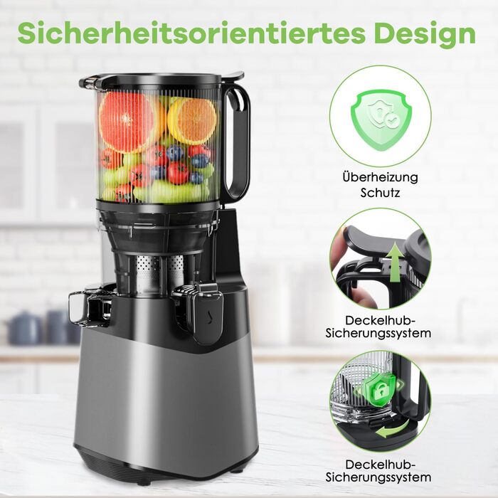 Соковитискач Kauen 350W: холодний віджим, велика подача, легке очищення (сірий)