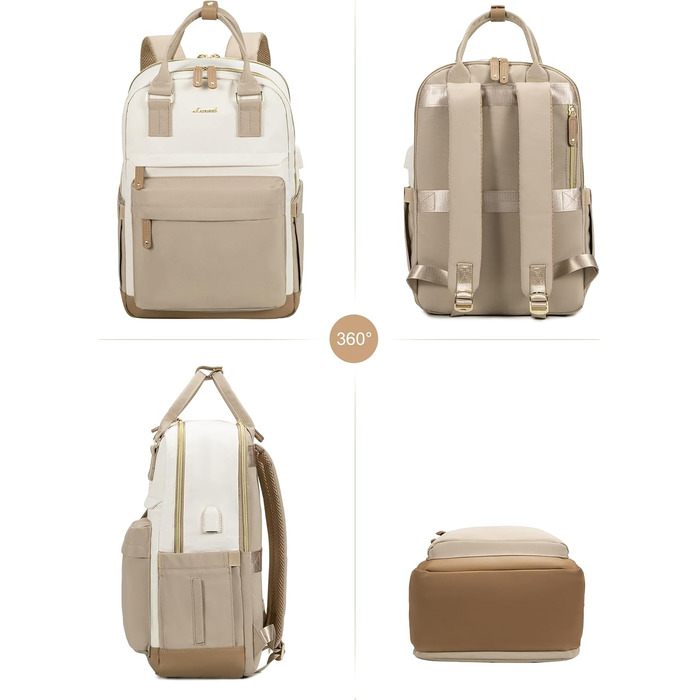 LOVEVOOK Рюкзак для жінок, 15.6 дюймів, рюкзак для ноутбука, рюкзак для подорожей, водонепроникний, сумка для роботи, рюкзак, жіноча шкільна сумка, для підлітків, дівчаток, елегантний, для школи, університету, подорожей, роботи, офісу, Бежевий, 15.6 дюймі
