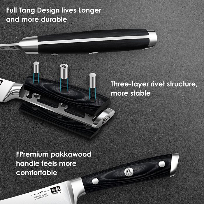Набір кухонних ножів SHAN ZU з бруском, 14 предметів. Професійний німецький набір кухонних ножів з точильним бруском, набір ножів для кухні (ніж для філе)