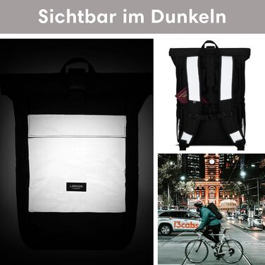 Рюкзак LARKSON для жінок та чоловіків - No 4 - Рюкзак на колесах з відділенням для ноутбука Uni, Work & Bike - Великий туристичний рюкзак - водовідштовхувальний чорний - світловідбиваючий