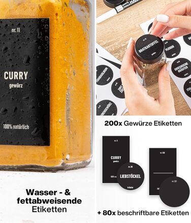 Набір банок для спецій Deco haus® (36 шт.) з кришками чорного кольору, з мірною ложкою та етикетками