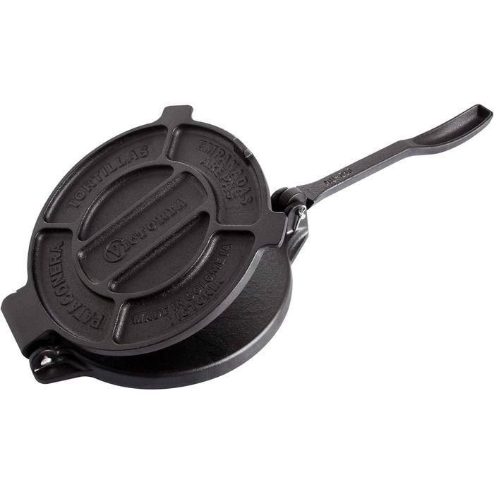 Прес для тортилій Victoria, чавун, 20 см: для тако, арепа, кесаділья, емпанада, патакон