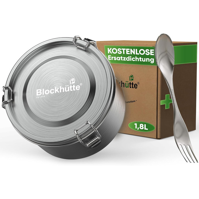 Преміум ланчбокс з нержавіючої сталі для дітей, 780 мл, з ложкою та 2 ущільнювачами, витримує температуру, для школи, миється в посудомийній машині (1800 мл, сріблястий)