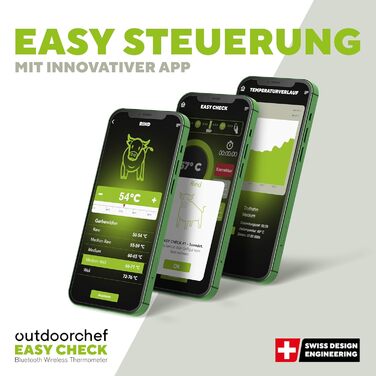 Термометр для гриля Outdoorchef Easy Check Quadro з Bluetooth, 4 датчики, 200м, для миття в посудомийній машині, з магнітною док-станцією