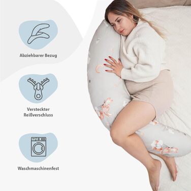 Подушка для вагітних Totsy Baby XXL (190 см) - подушка для сну та підтримки тіла, бавовна Oeko-Tex, бежевий колір з білими зірками