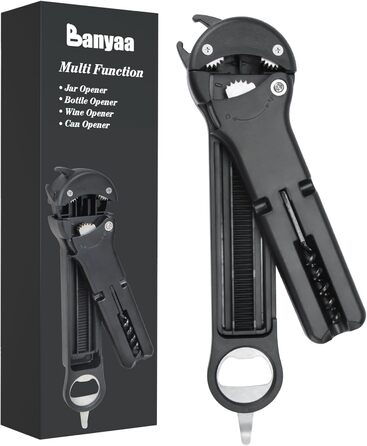 Набір 7-в-1: відкривачка для пляшок, вина та банок для людей похилого віку з артритом, мультифункціональний магнітний відкривач кришок (білий, чорний)