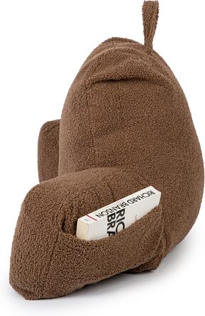 Підголовник Flumi з підлокітниками для читання, перегляду телевізора та відпочинку, подушка для ліжка та дивана знімний чохол, наповнювач Foam, ручка для перенесення (Boucle, коричневий)