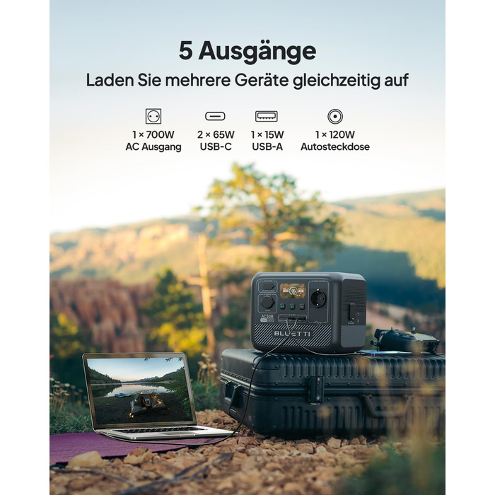 Портативна електростанція BLUETTI AC50B: 448Wh LiFePO4, 700W, USB-C PD 65W, для кемпінгу та подорожей