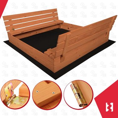 Пісочниця KOTARBAU® з кришкою, 120x120 см, з лавками, дерево, оброблена, пісочниця з кришкою