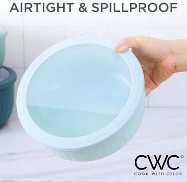Набір кухонних мисок Cook With Color з кришкою, 12 шт., блакитно-зелений колір, широкі та глибокі, з можливістю складання