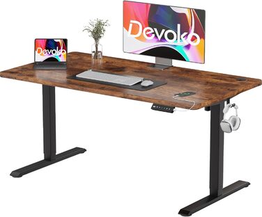 Електричний стіл Devoko 120x60 см, регулювання висоти 73-118 см, 2 пам'яті, офісний стіл, захист від зіткнень (Вінтаж Браун)