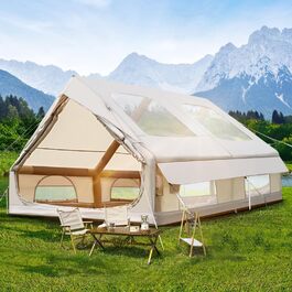 Надувний кемпінговий намет з димоходом та вікном, для 2-10 осіб з насосом, з водонепроникної тканини Oxford, швидке встановлення (4-8 осіб, велике вікно)