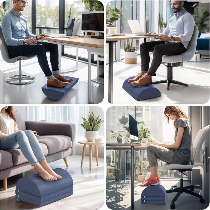 Підставка для ніг під стіл, ергономічна, регульована, знімний чохол, темно-синя