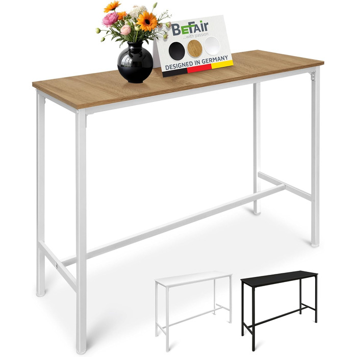 Барний стіл BeFair з дуба та білого кольору, 120x40x100 см, індустріальний стиль, з підніжкою