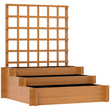 Підвищене грядка з опорою для рослин, 3-ярусний ящик для квітів з тканини, ялина, коричневий, 95 x 95 x 110 см