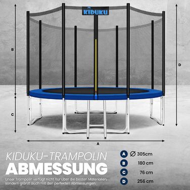 Батут KIDUKU Ø 244/305/366/427 см з сіткою, драбиною та захисним покриттям | Для дітей та дорослих до 150 кг | Садовий батут