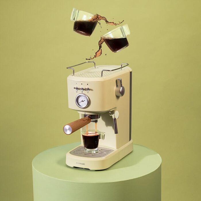 Еспресо-машина Cecotec Compact Power Espresso 20 Retro Green: 1100 Вт, 20 бар, термоблок, капучинатор, манометр