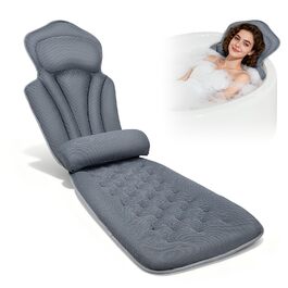 Подушка для ванни з підтримкою попереку, 144 присоски, 4D м'яка, з підголовником та додатковою подушкою, 133x41 см, сіра. З миючим мішком.