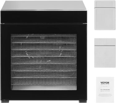 Електрична сушарка для продуктів VEVOR з 10 чашами з нержавіючої сталі, 1000 Вт, сушарка для м'яса, фруктів, овочів, трав, собачих ласощів