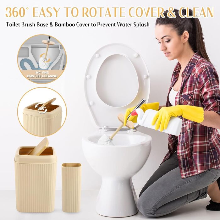 Набір для ванної кімнати 17 предметів, бежевий. Комплект аксесуарів для ванної кімнати з відром, 3 дозаторами для мила та лосьйонів, тримачем для зубних щіток, 6 дерев'яними гачками. Підходить для ванної кімнати та кухні.